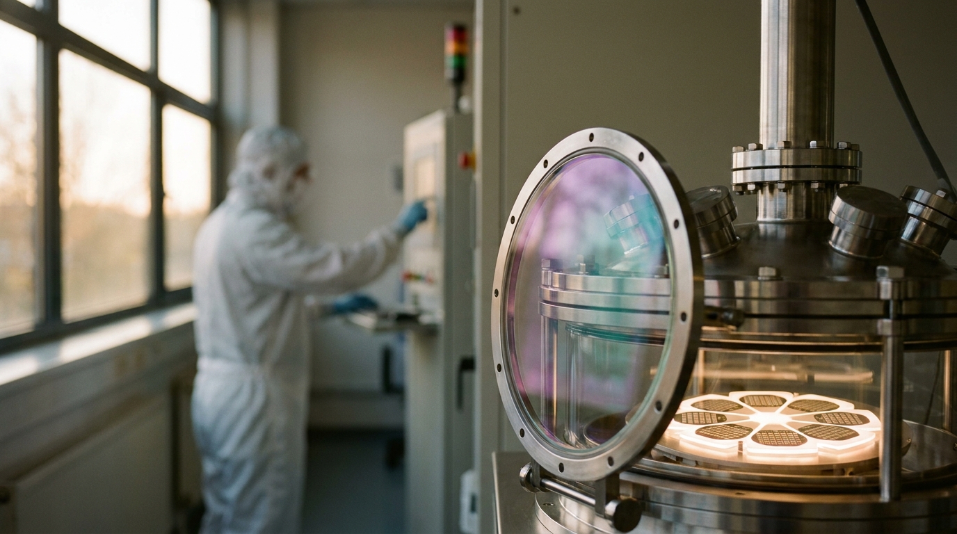 A vapor deposition reactor chamber at a specialty semiconductor facility